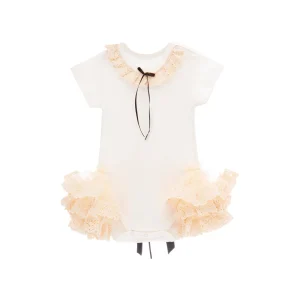 Beige Ruffle Tulle Babysuit Dress