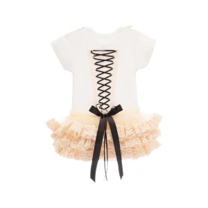 Beige Ruffle Tulle Babysuit Dress