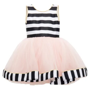 Black & White Striped Sleeveless Tulle Dress