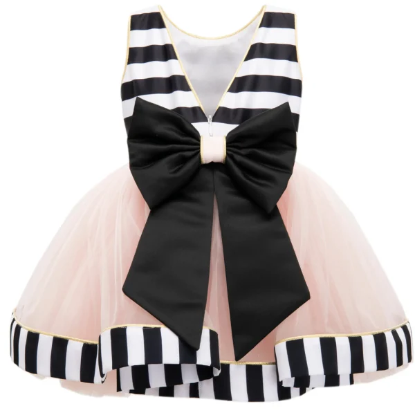 Black & White Striped Sleeveless Tulle Dress