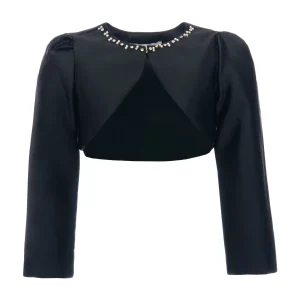 Black Cropped Satin Cardigan