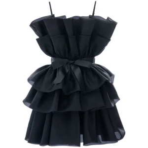 Black Noella Ruffle Bow Dress