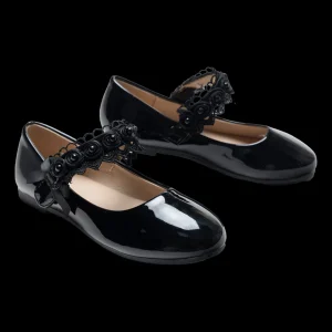 Black Patent Rose Pearl Doily Flats