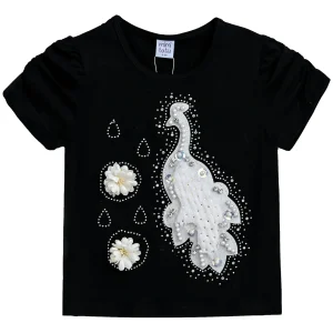 Black Peacock Applique T-Shirt