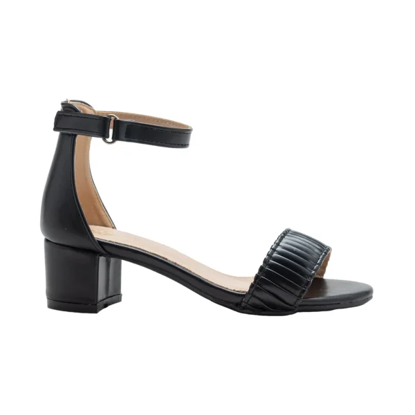 Black Pleated Lined Band Block Heels