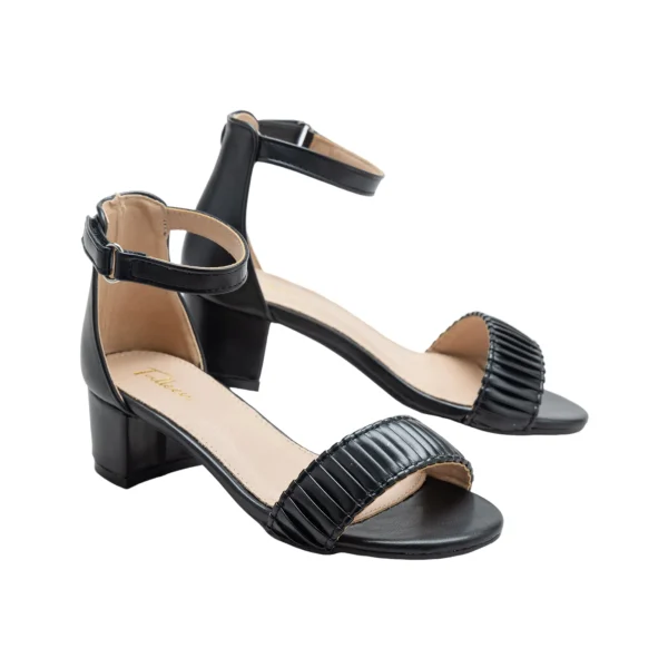 Black Pleated Lined Band Block Heels