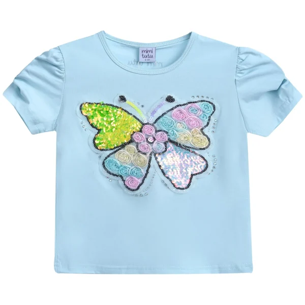 Blue Butterfly Applique T-Shirt