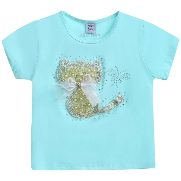 Blue Cat Applique T-Shirt