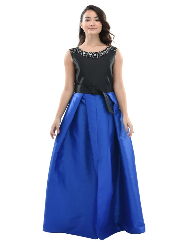 Blue Lucena Sleeveless Gem Gown