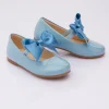 Blue Patent Elastic Bow Flats