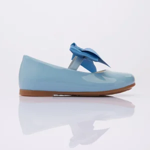 Blue Patent Elastic Bow Flats