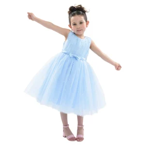 Blue Pearl Bow Tulle Dress