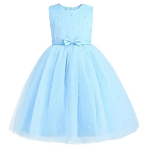 Blue Pearl Bow Tulle Dress