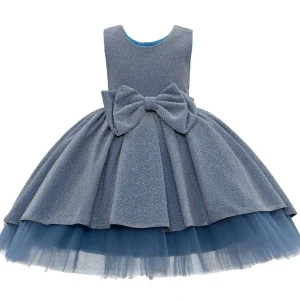 Blue Sarita Glitter Double Bow Dress