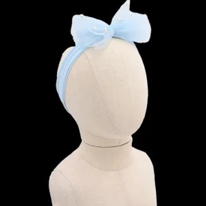 Blue Tulle Pearl Ribbon Headband