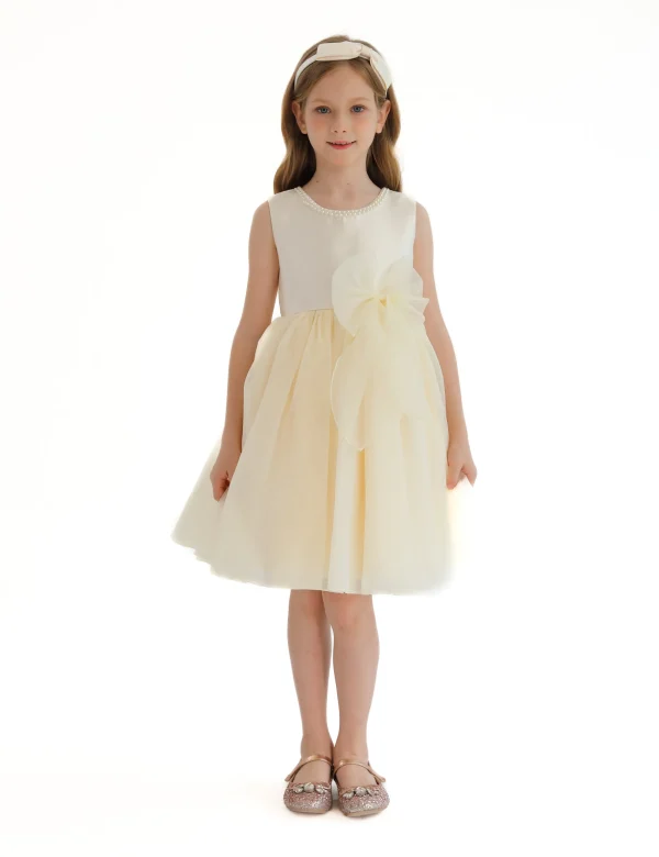 Champagne Felice Tulle Bow Dress