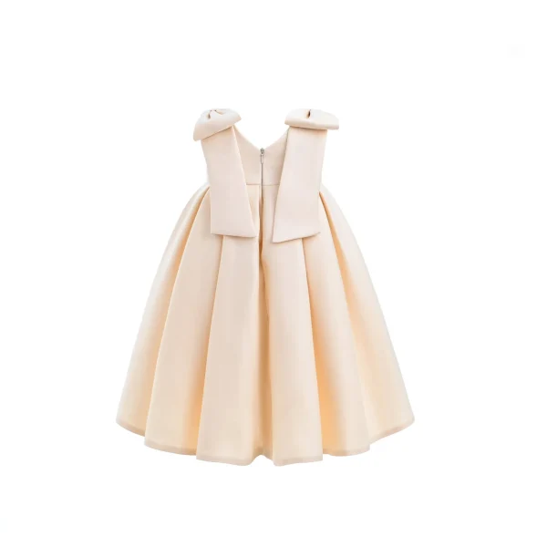 Champagne Gold Palermo Satin Bow Pleated Dress