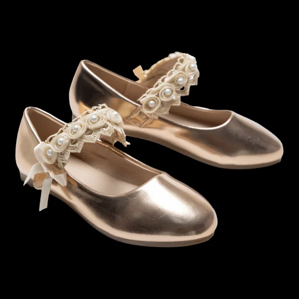 Champagne Patent Rose Pearl Doily Flats