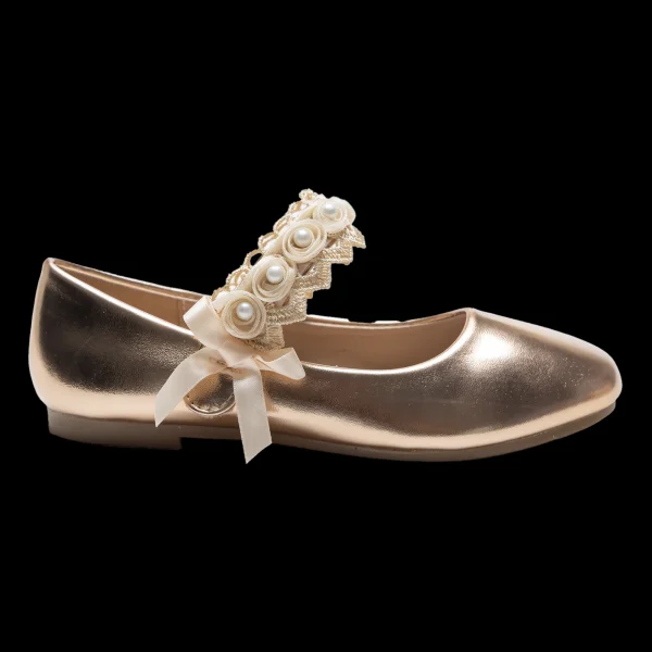 Champagne Patent Rose Pearl Doily Flats