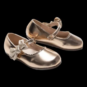 Champagne Satin Elodie Bow Flats