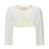 Cream Cropped Satin Cardigan