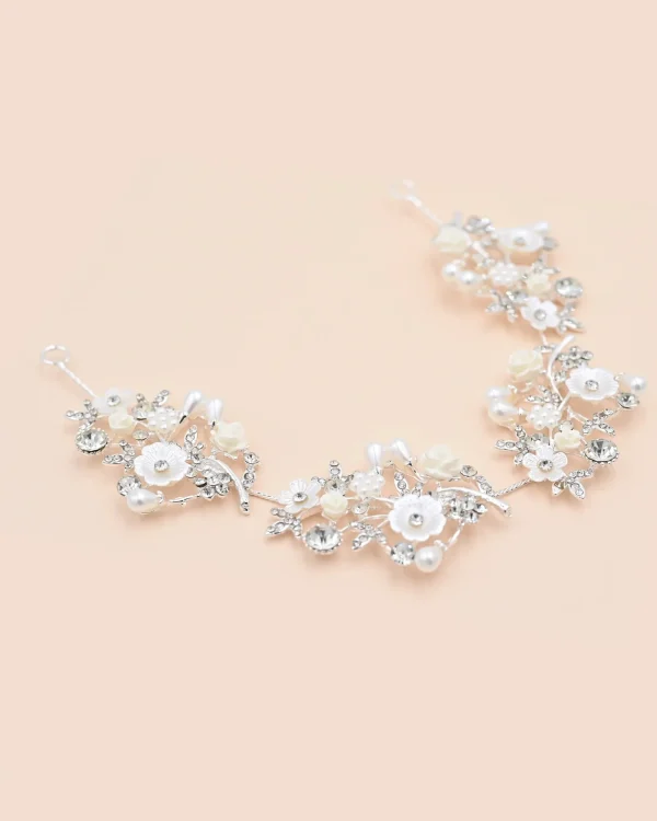 Crystal Flower Ivory Rose Hair Vine