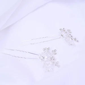 Crystal Flower Rhinestone Accented Hair Clips