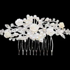 Crystal Pearl and Ivory Floral Hair Comb