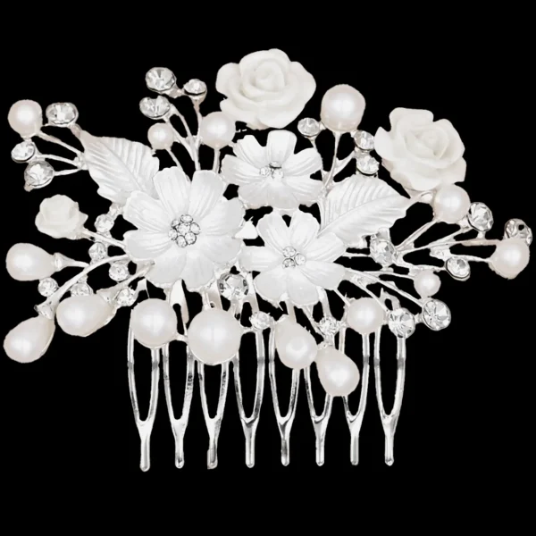 Crystal White Pearl and Flower Hair Comb