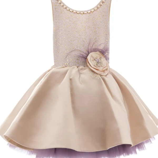 Gold Elva Satin Rose Dress