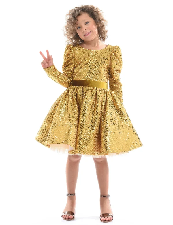 Gold Merribrook Sequin Bow Dress