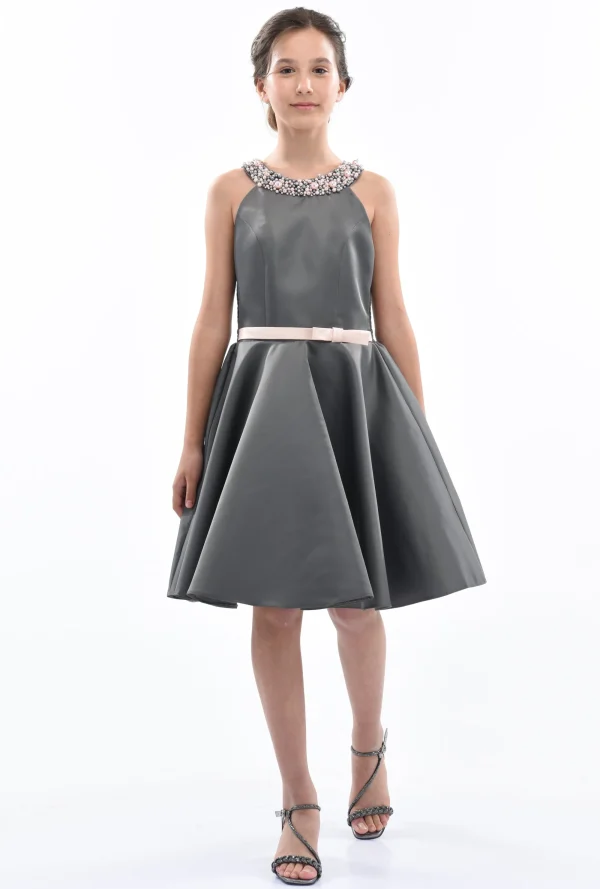 Gray Cardona Pearl Halter Dress