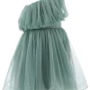 Green Izorah Off Shoulder Glitter Dress