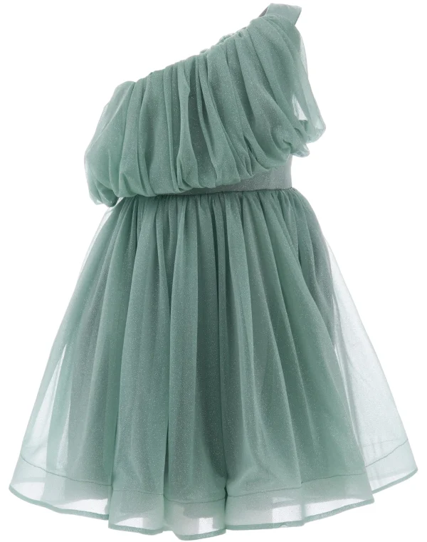 Green Izorah Off Shoulder Glitter Dress