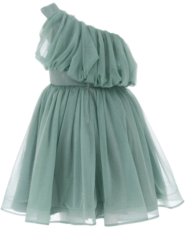 Green Izorah Off Shoulder Glitter Dress