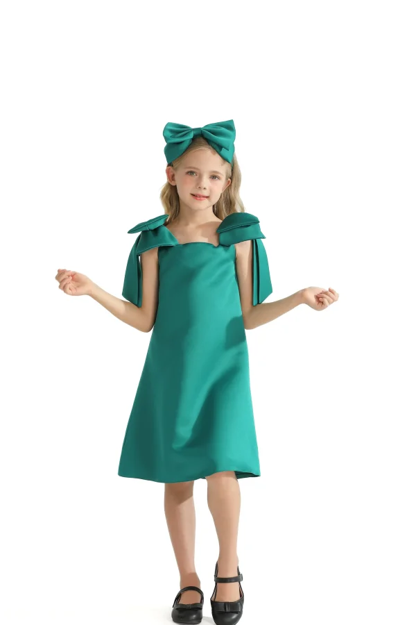 Green Luneta Off Shoulder Bow Dress