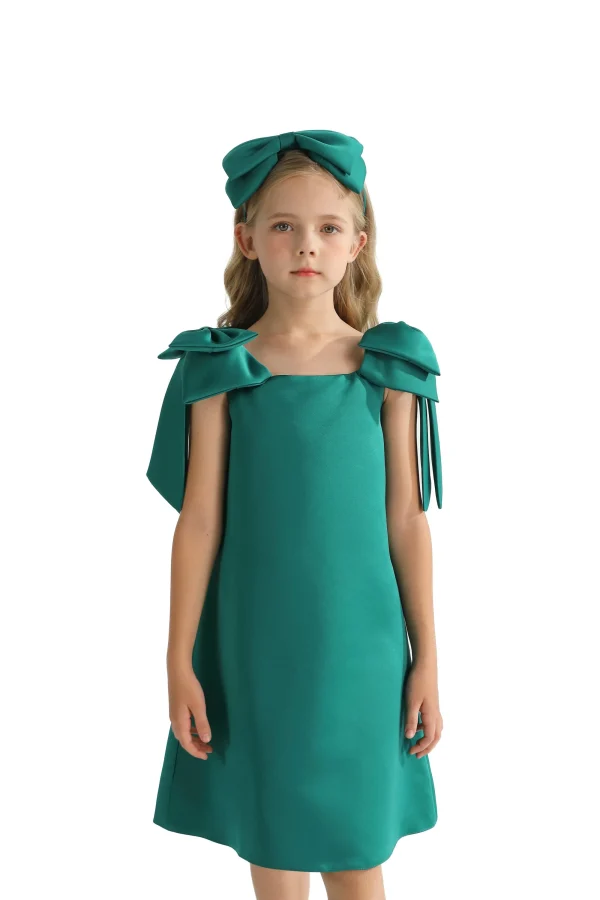 Green Luneta Off Shoulder Bow Dress