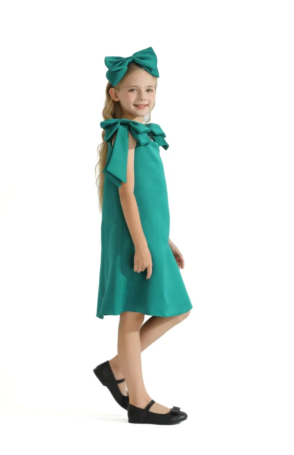 Green Luneta Off Shoulder Bow Dress