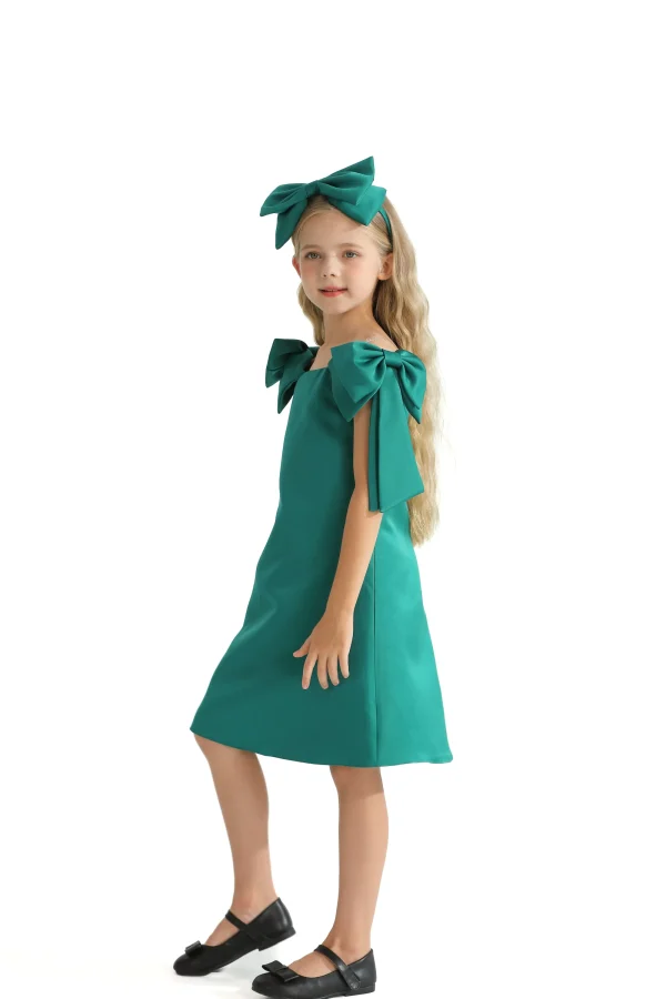 Green Luneta Off Shoulder Bow Dress