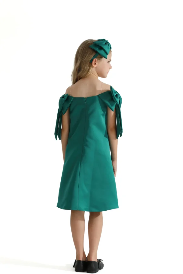 Green Luneta Off Shoulder Bow Dress