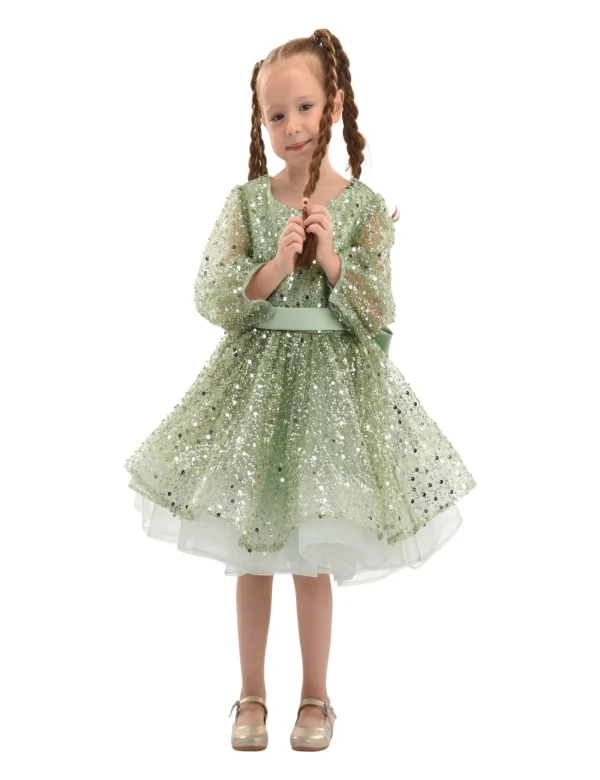 Green Pradera Glimmer Tulle Bow Dress