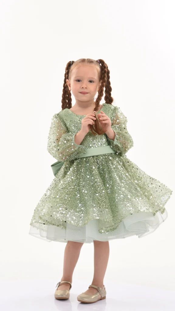 Green Pradera Glimmer Tulle Bow Dress