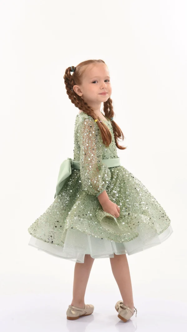 Green Pradera Glimmer Tulle Bow Dress