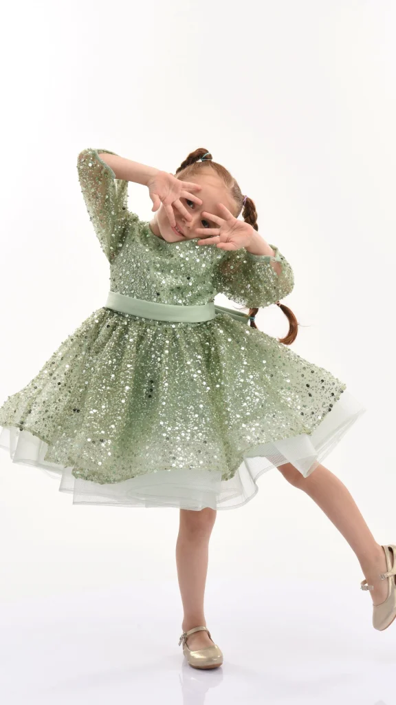 Green Pradera Glimmer Tulle Bow Dress