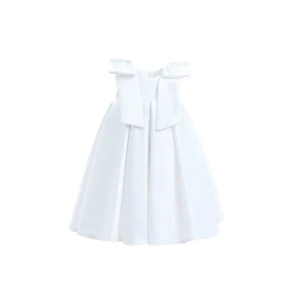 Ivory Palermo Satin Bow Pleated Dress