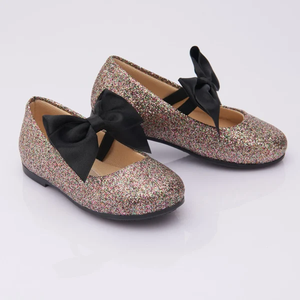 Multi Glitter Elastic Bow Flats