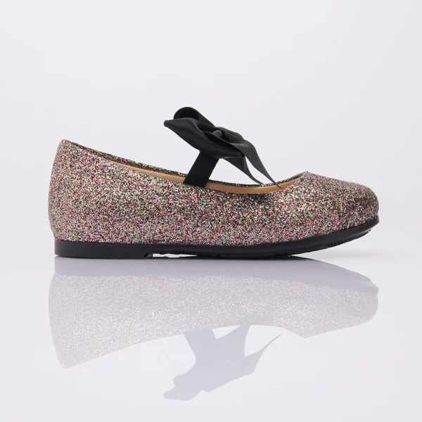 Multi Glitter Elastic Bow Flats