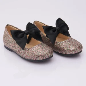 Multi Glitter Elastic Bow Flats