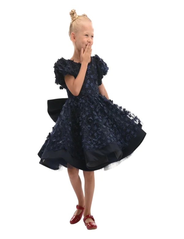 Navy Moneta Floral Bow Dress