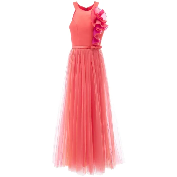 Orange Malaga Halter Ruffle Gown